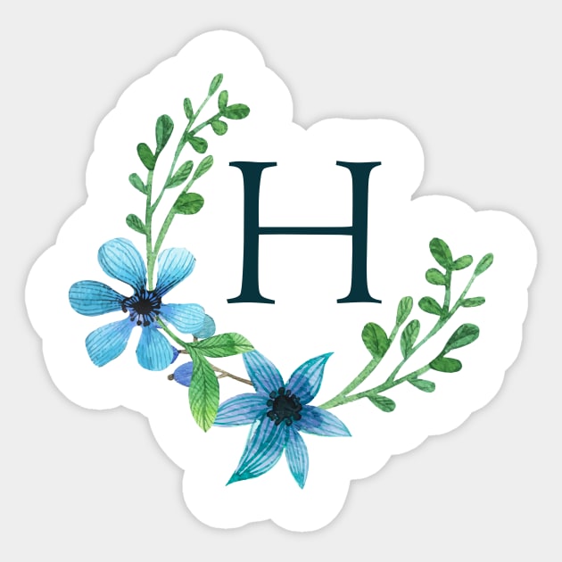 Floral Monogram H Pretty Blue Flowers Sticker by floralmonogram